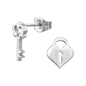 Stainless Steel Key and Lock Earrings